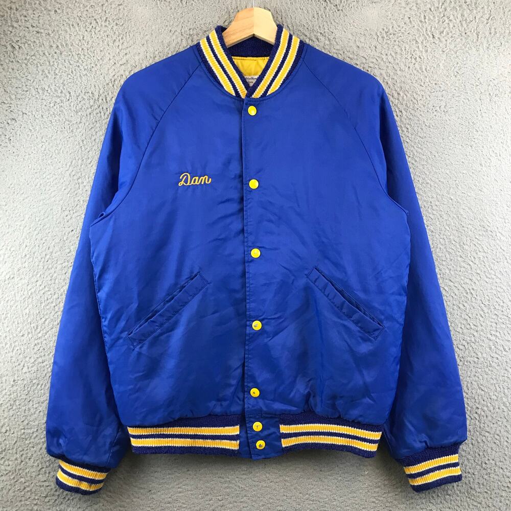 Vintage. 60s Butwin Blue Varsity Quilted Lined Jacket Snap Button Men's size M